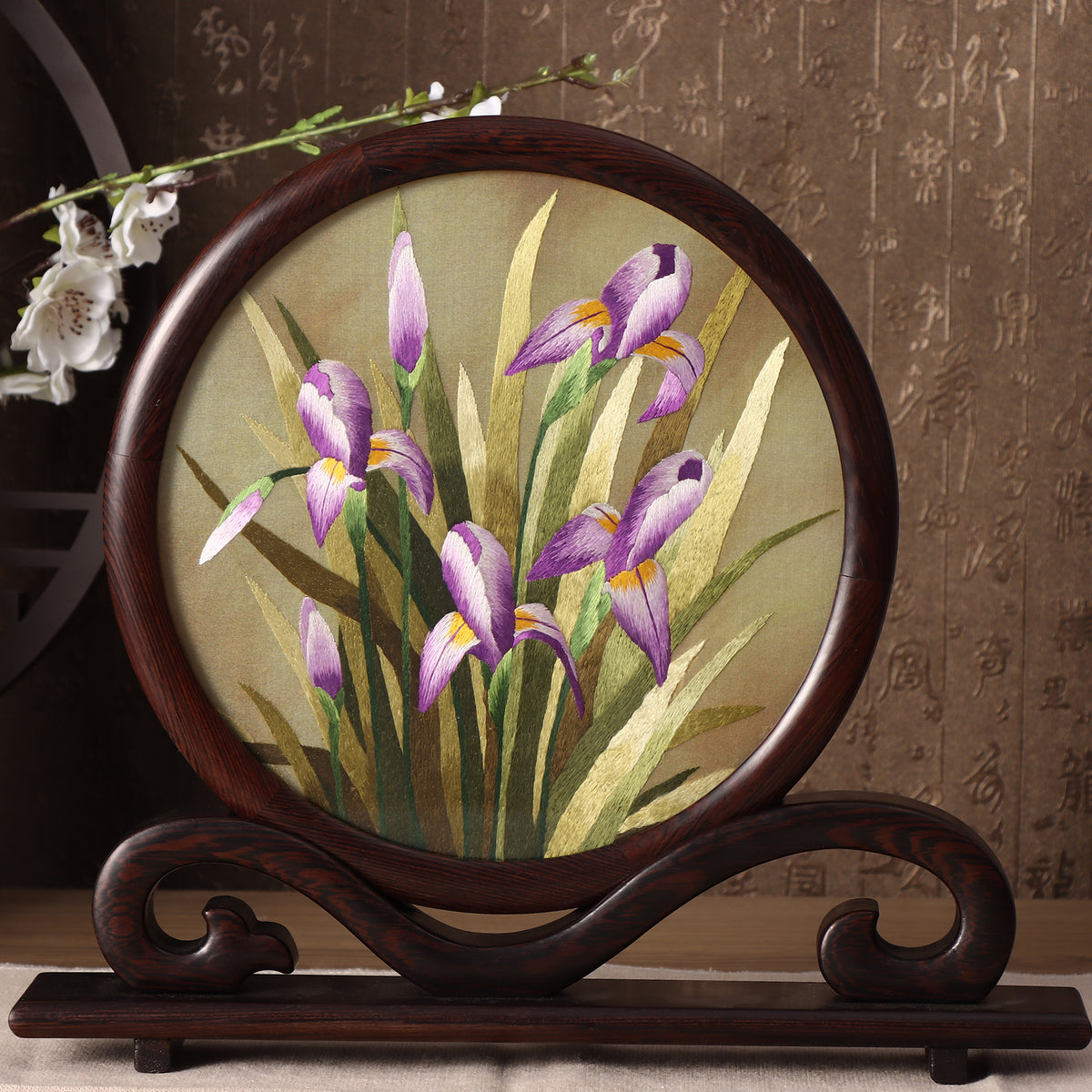 Hunan Embroidery with Stand【Orchids】 Ruyi frame-ForHome Decoration