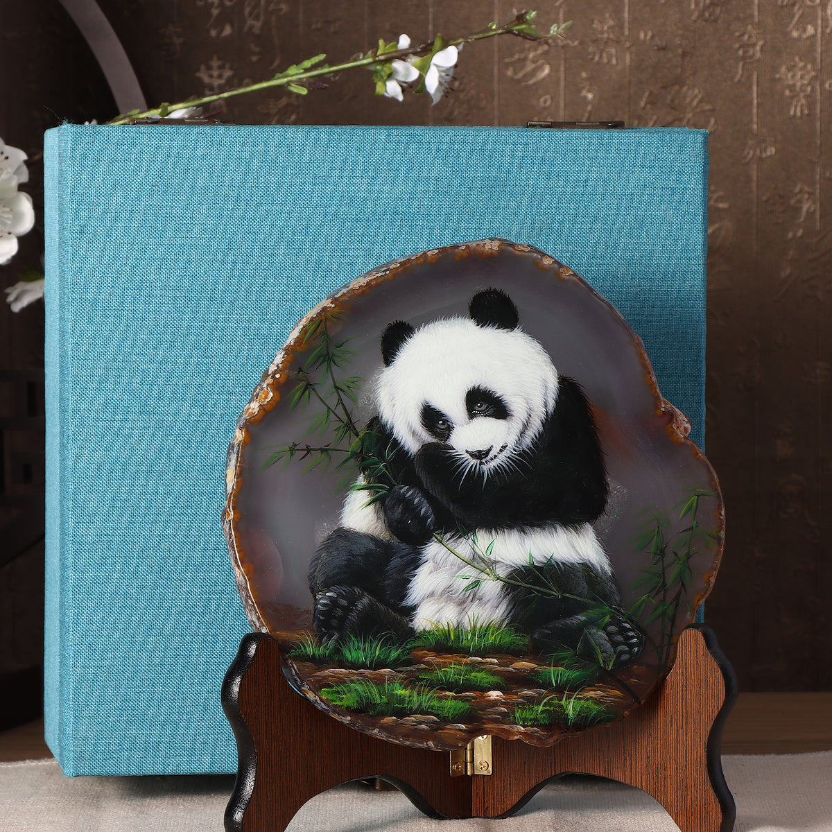 Agate slices with Stand【panda】 -For Home Decoration