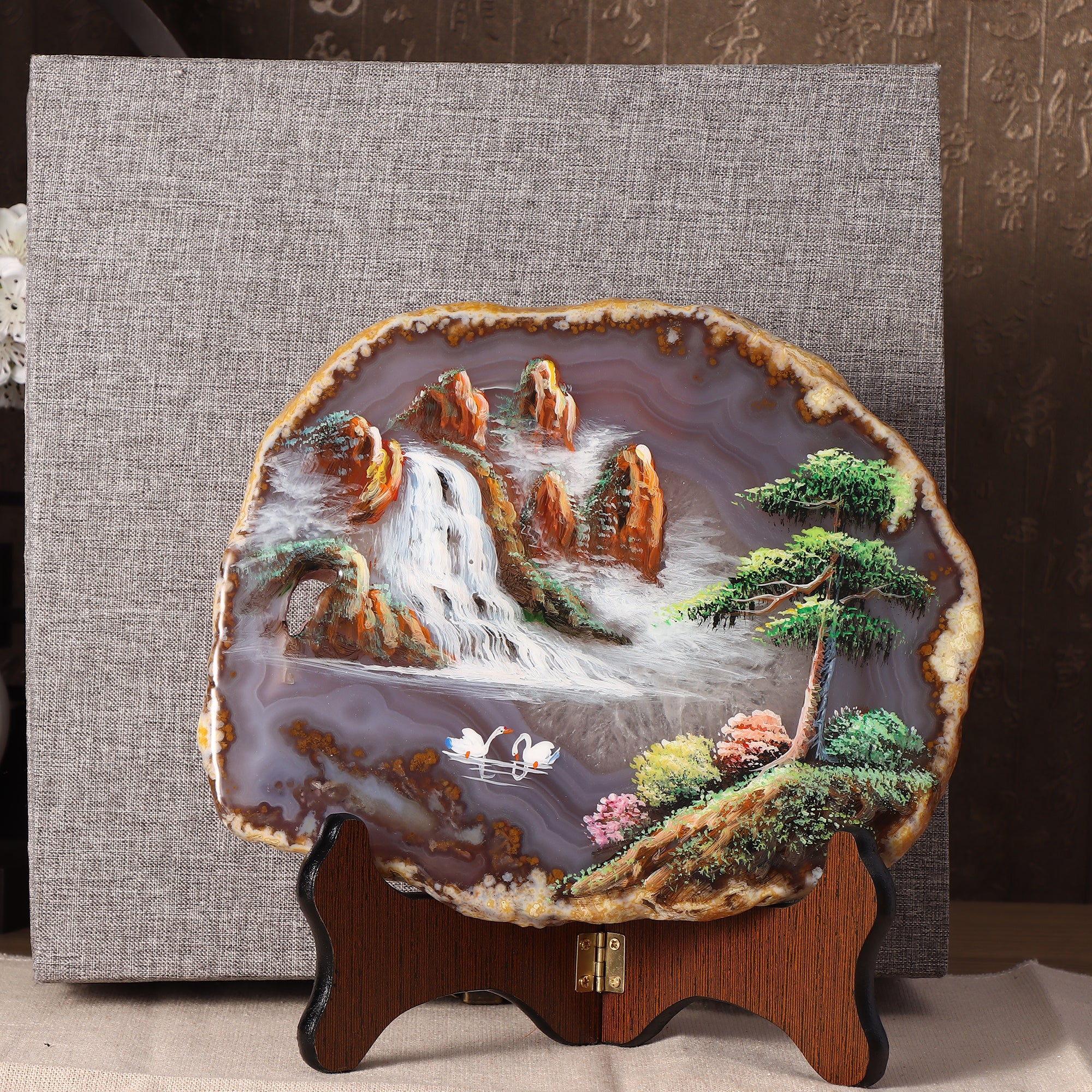 Agate Slices with Stand【The Geese】-For Home Decoration