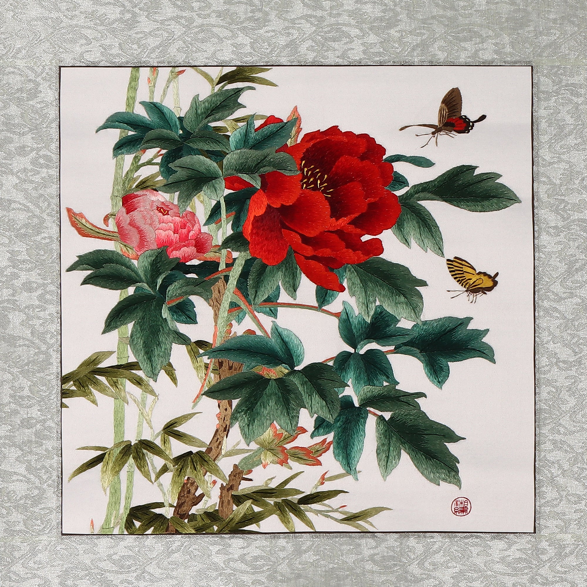 Embroidery (Peony) Antique Scroll Painting Hunan Embroidery New Chinese Finished Decorative