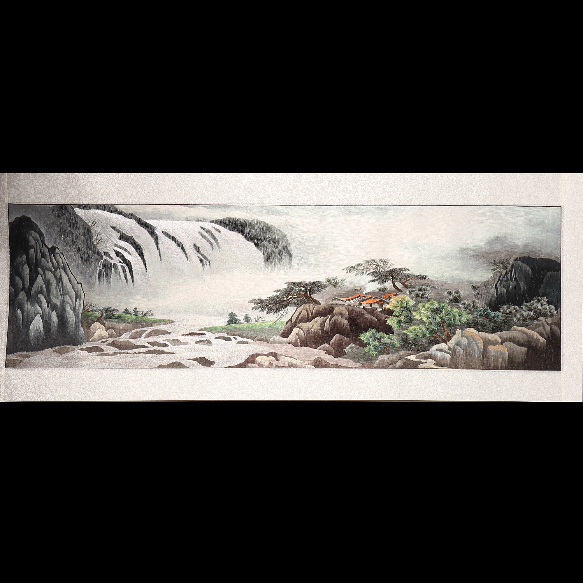 Embroidery (Waterfall) Antique Scroll Painting Hunan Embroidery New Chinese Finished Decorative