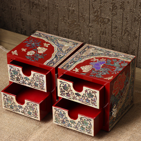 Black abalone shell and lacquer jewelry box（Double open）
