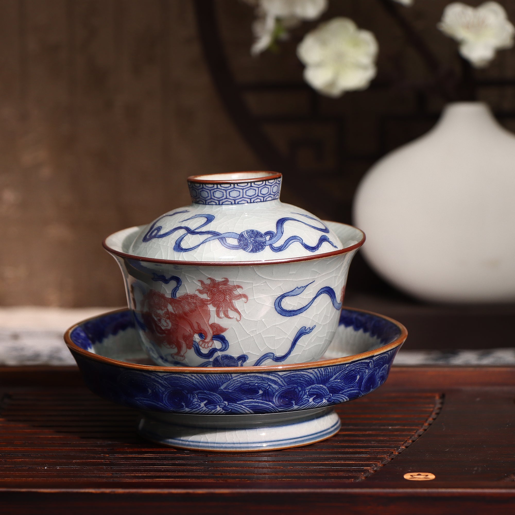 Blue and White Porcelain Hand-painted Covered Bowl