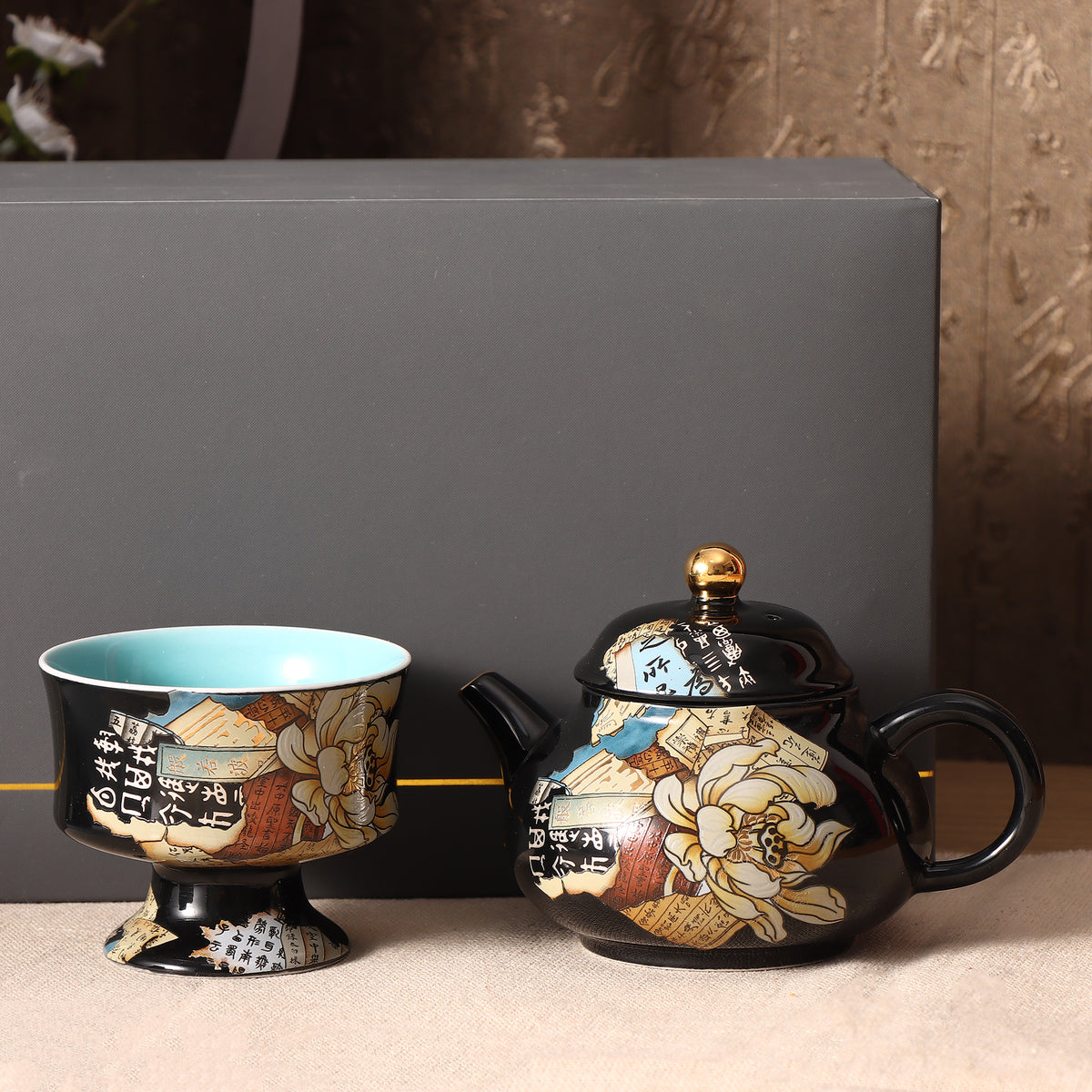 A pot of tea and a glass of wine Jianzhan teacup