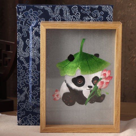 Panda Hunan Embroidery Square Frame-For Home Decoration