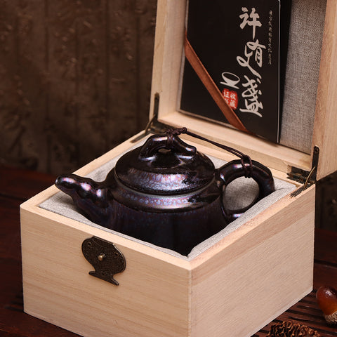 Obsidian Transformation Tall Flat Teapot-For Collection&Home Decoration&Tea Enjoyment