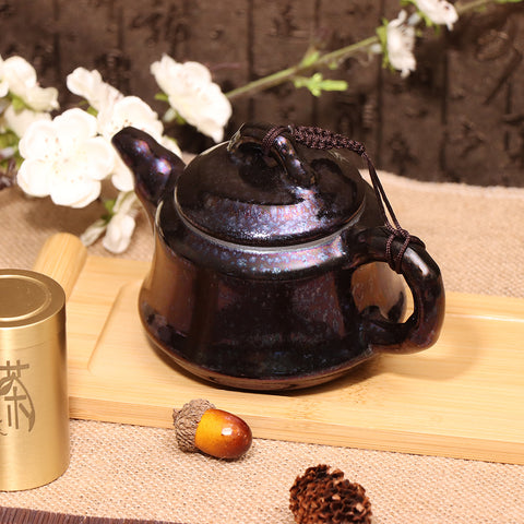 Obsidian Transformation Tall Flat Teapot-For Collection&Home Decoration&Tea Enjoyment