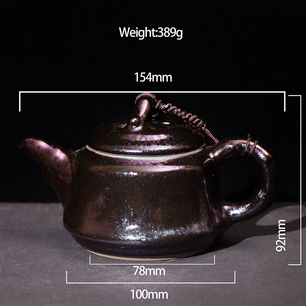 Obsidian Transformation Tall Flat Teapot-For Collection&Home Decoration&Tea Enjoyment