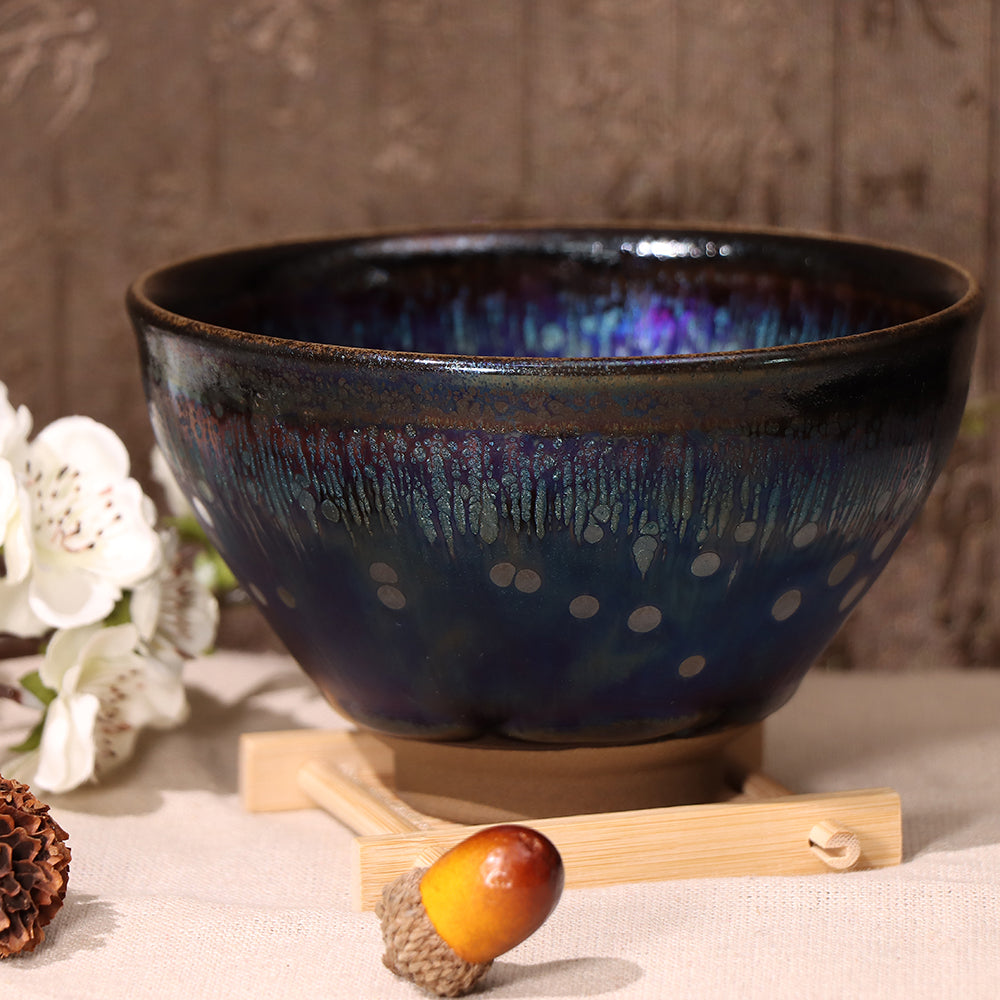 Qiwen Ling's Constraint-Rim Type Obsidian Transformation Glaze Jianzhan Teacup-For Collection&Home Decoration&Tea Enjoyment