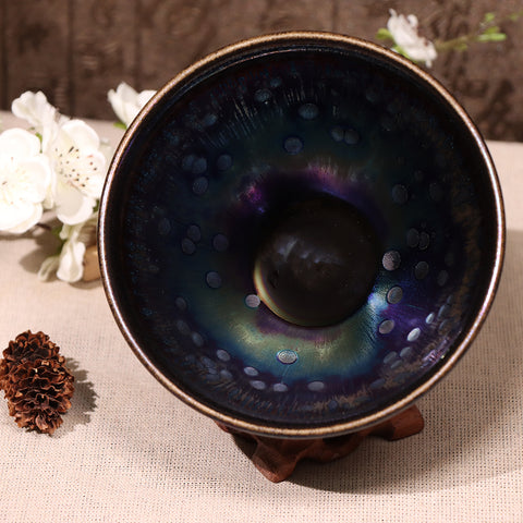 Qiwen Ling's Constraint-Rim Type Obsidian Transformation Glaze Jianzhan Teacup-For Collection&Home Decoration&Tea Enjoyment