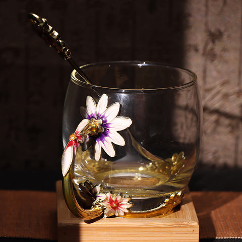 Flower Handle Clear Enamal Cup