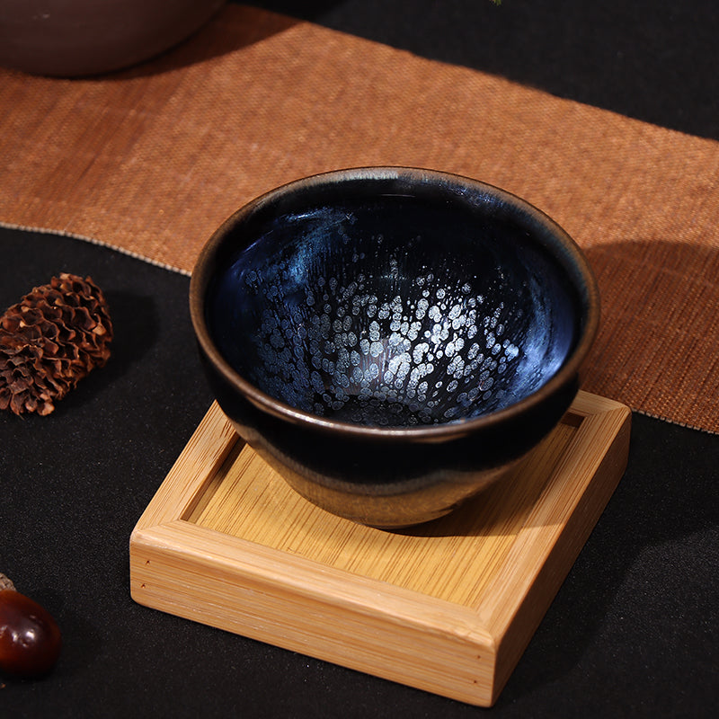 LingXian constraint-rim type Obsidian Transformation Glaze Jianzhan Teacup-For Collection&Home Decoration&Tea Enjoyment