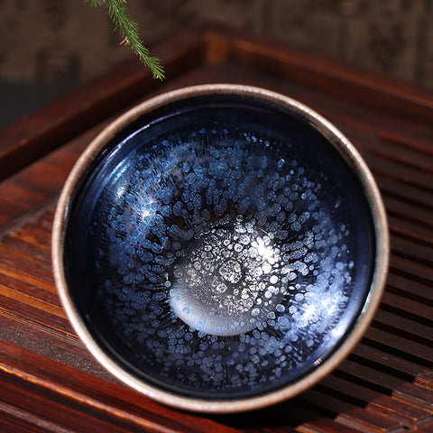 LingXian constraint-rim type Obsidian Transformation Glaze Jianzhan Teacup-For Collection&Home Decoration&Tea Enjoyment