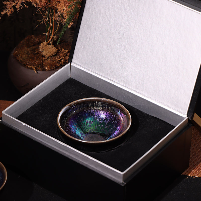 Hua Chen's Minister Cap Type Obsidian Transformation Glaze Jianzhan Teacup-For Collection&Home Decoration&Tea Enjoyment