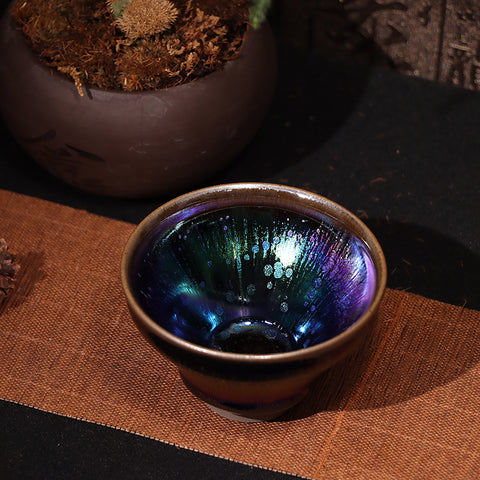 Hua Chen's Obsidian Transformation Glaze Magnolia Type Jianzhan Teacup-For Collection&Home Decoration&Tea Enjoyment