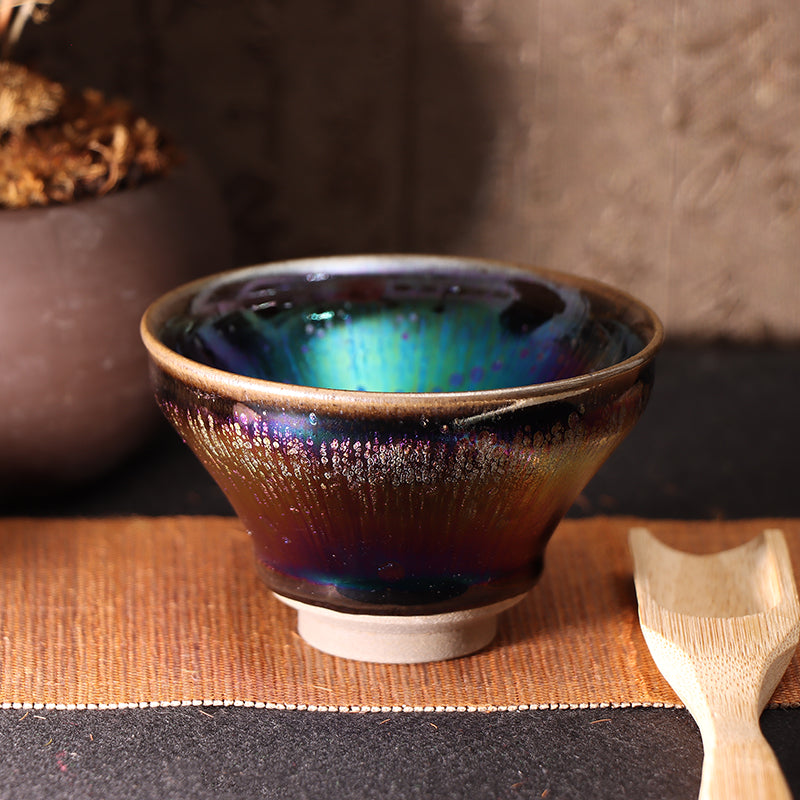 Hua Chen's Obsidian Transformation Glaze Magnolia Type Jianzhan Teacup-For Collection&Home Decoration&Tea Enjoyment