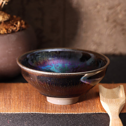Hua Chen's Minister Cap Type Obsidian Transformation Glaze Jianzhan Teacup-For Collection&Home Decoration&Tea Enjoyment