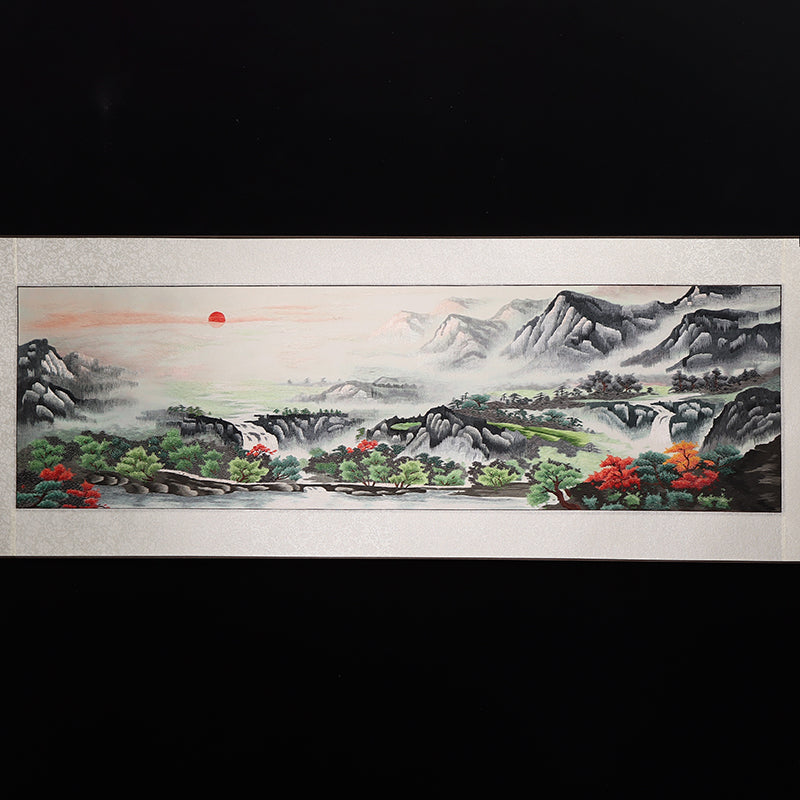 Embroidery (Landscape with sunrise) Antique Scroll Painting Hunan Embroidery New Chinese Finished Decorative