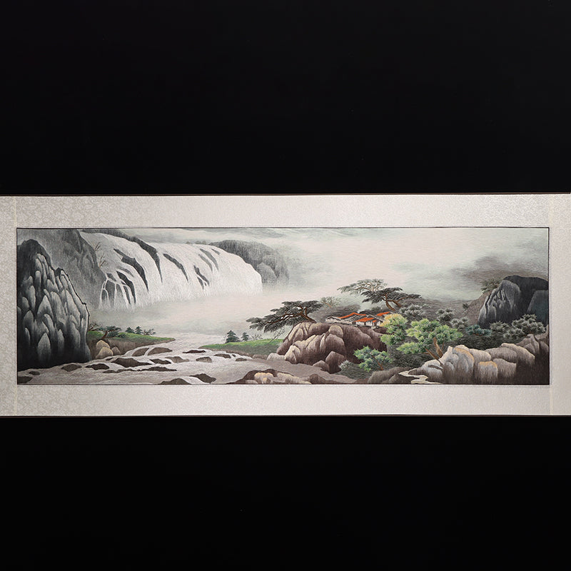 Embroidery (Landscape with waterfall) Antique Scroll Painting Hunan Embroidery New Chinese Finished Decorative
